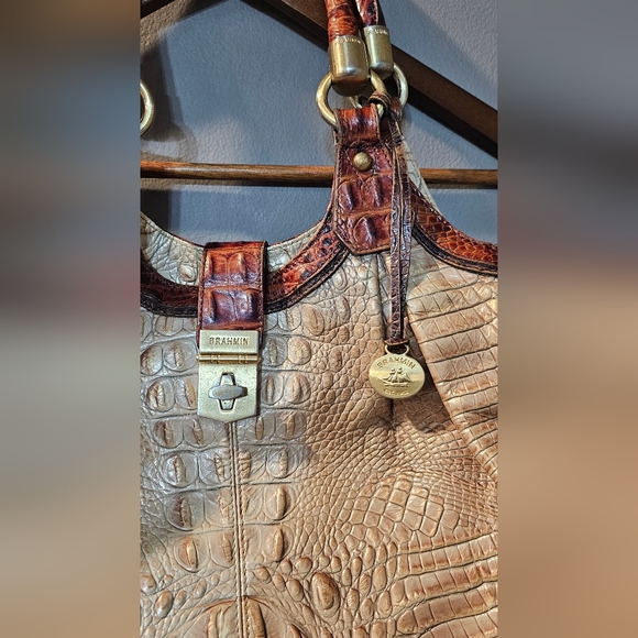 Brahmin Celia Melbourne/Praline Shoulder Bag Satchel Croc Leather Womens OS - Picture 2 of 8